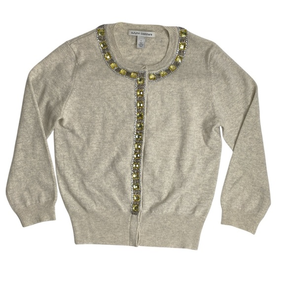 Autumn Cashmere Oatmeal Beaded Cardigan - Picture 1 of 6